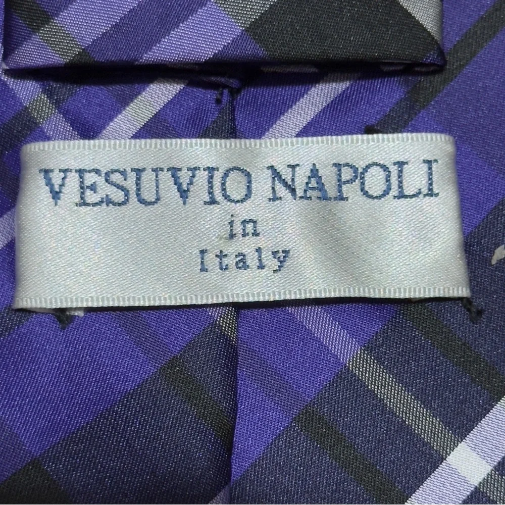 Vesuvio Napoli Purple and Black Tartan Plaid Tie Excellent‎